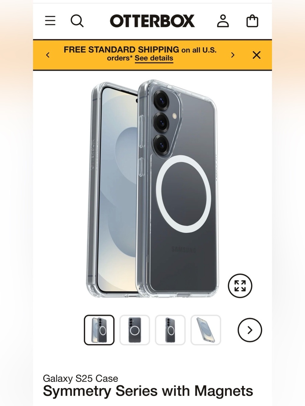 OtterBox Symmetry Clear MagSafe-Compatible Case for Galaxy S25 - Transparent